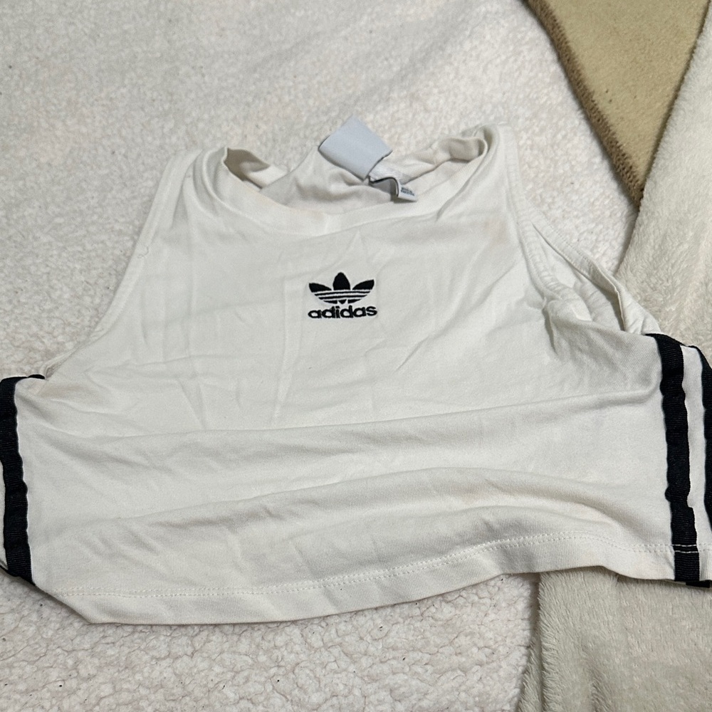 Adidas Cream Crop Top with Black Accents